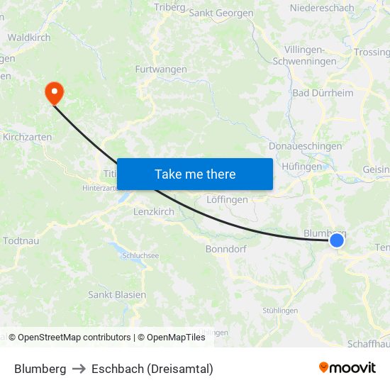 Blumberg to Eschbach (Dreisamtal) map