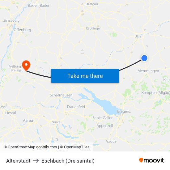 Altenstadt to Eschbach (Dreisamtal) map