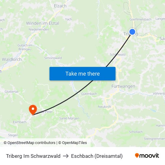 Triberg Im Schwarzwald to Eschbach (Dreisamtal) map