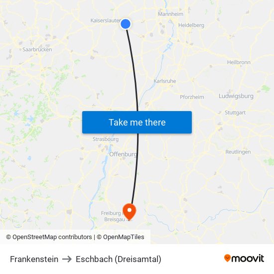 Frankenstein to Eschbach (Dreisamtal) map