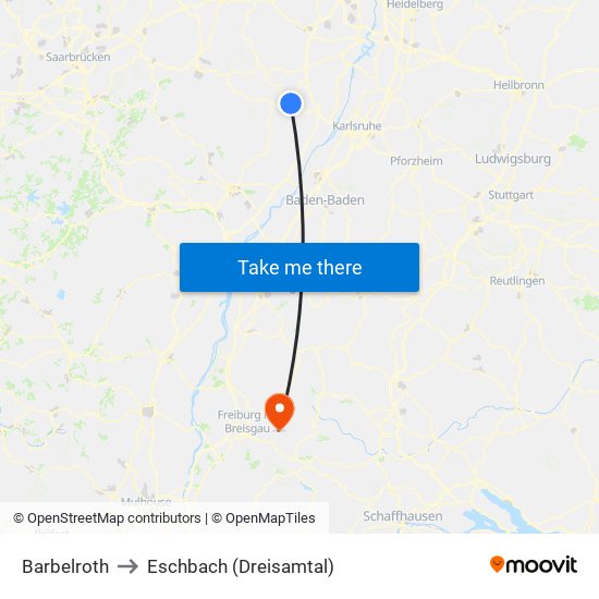 Barbelroth to Eschbach (Dreisamtal) map