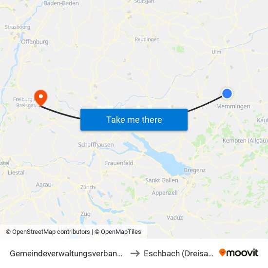 Gemeindeverwaltungsverband Illertal to Eschbach (Dreisamtal) map