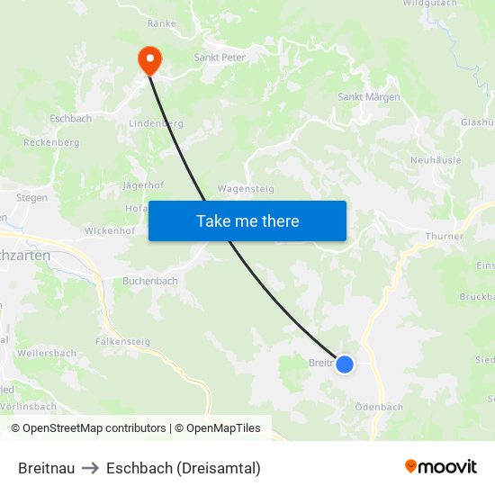 Breitnau to Eschbach (Dreisamtal) map