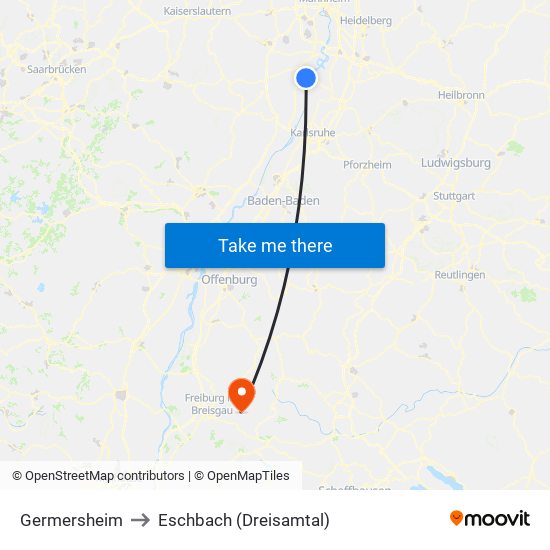 Germersheim to Eschbach (Dreisamtal) map