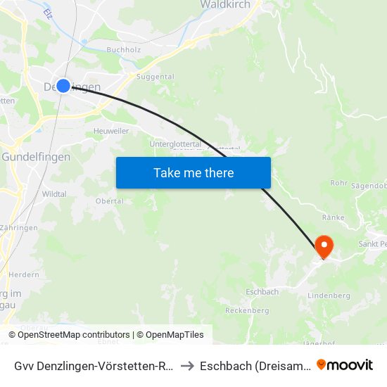 Gvv Denzlingen-Vörstetten-Reute to Eschbach (Dreisamtal) map