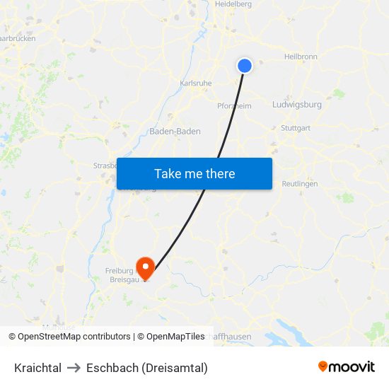 Kraichtal to Eschbach (Dreisamtal) map