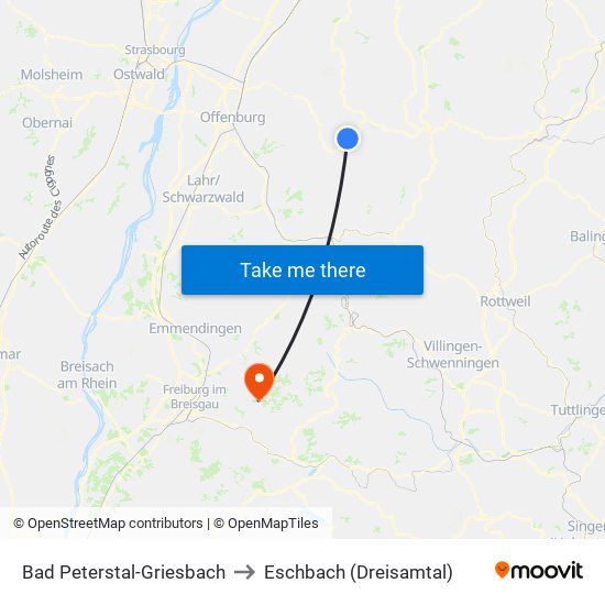 Bad Peterstal-Griesbach to Eschbach (Dreisamtal) map