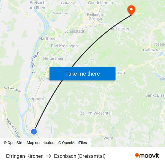 Efringen-Kirchen to Eschbach (Dreisamtal) map