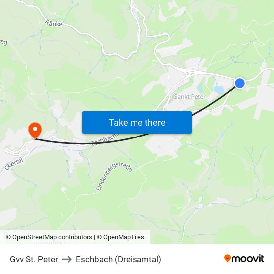 Gvv St. Peter to Eschbach (Dreisamtal) map