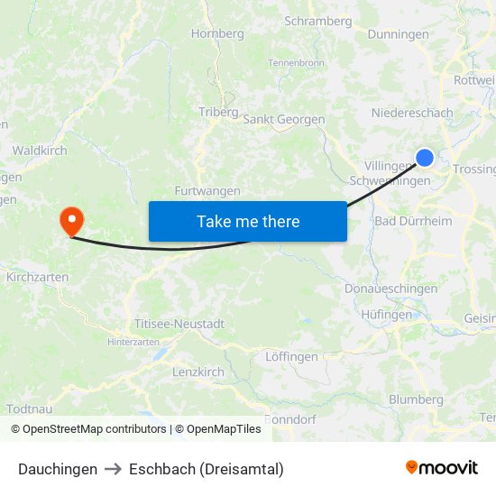 Dauchingen to Eschbach (Dreisamtal) map