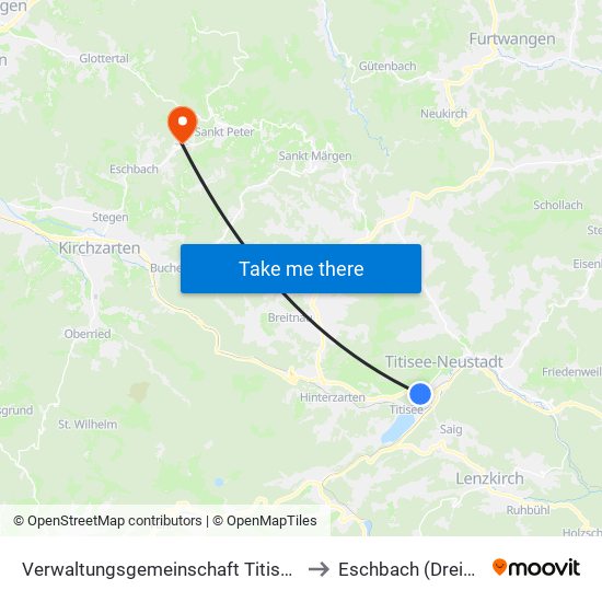 Verwaltungsgemeinschaft Titisee-Neustadt to Eschbach (Dreisamtal) map