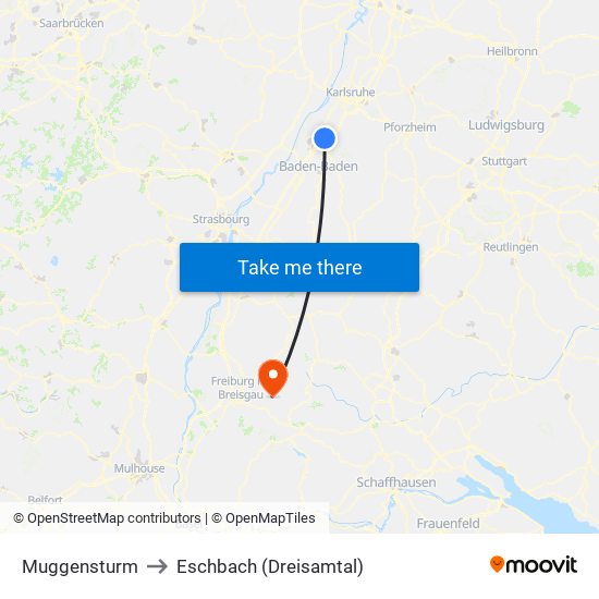 Muggensturm to Eschbach (Dreisamtal) map
