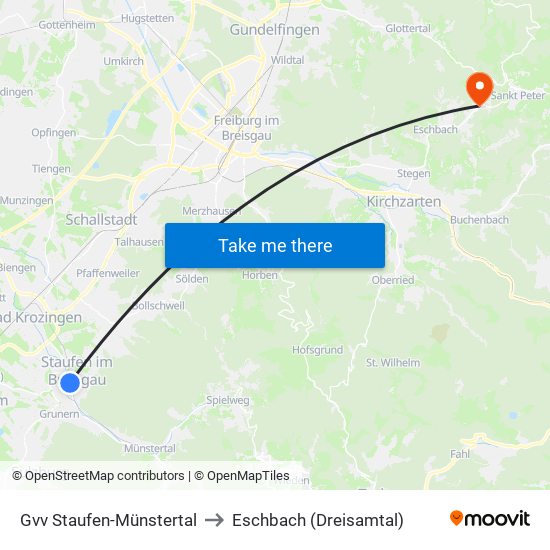 Gvv Staufen-Münstertal to Eschbach (Dreisamtal) map