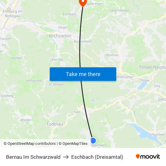 Bernau Im Schwarzwald to Eschbach (Dreisamtal) map