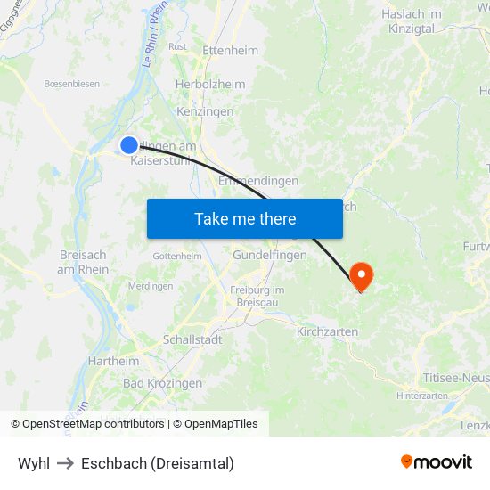 Wyhl to Eschbach (Dreisamtal) map