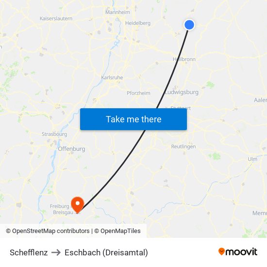 Schefflenz to Eschbach (Dreisamtal) map