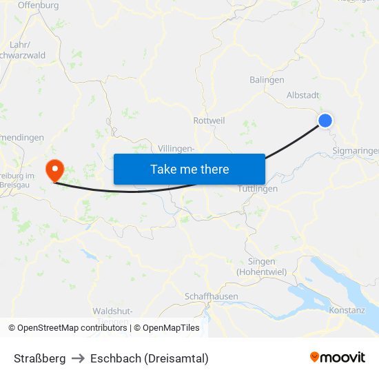 Straßberg to Eschbach (Dreisamtal) map