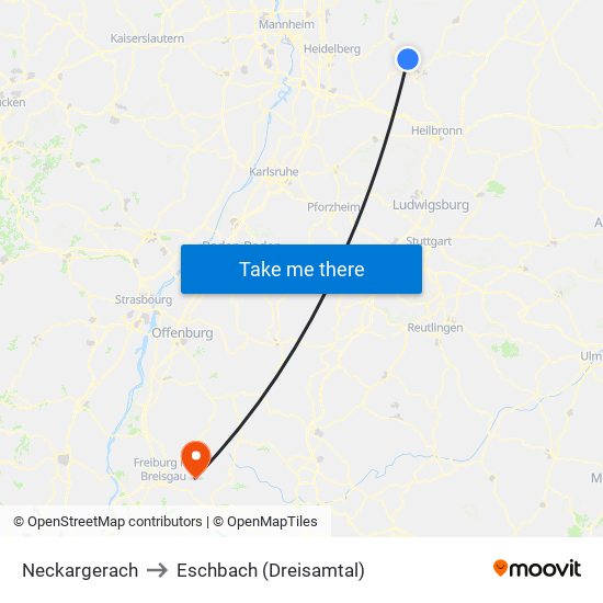 Neckargerach to Eschbach (Dreisamtal) map