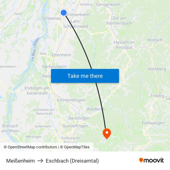 Meißenheim to Eschbach (Dreisamtal) map