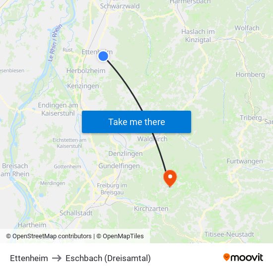 Ettenheim to Eschbach (Dreisamtal) map