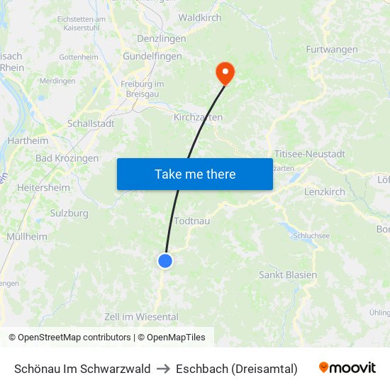 Schönau Im Schwarzwald to Eschbach (Dreisamtal) map