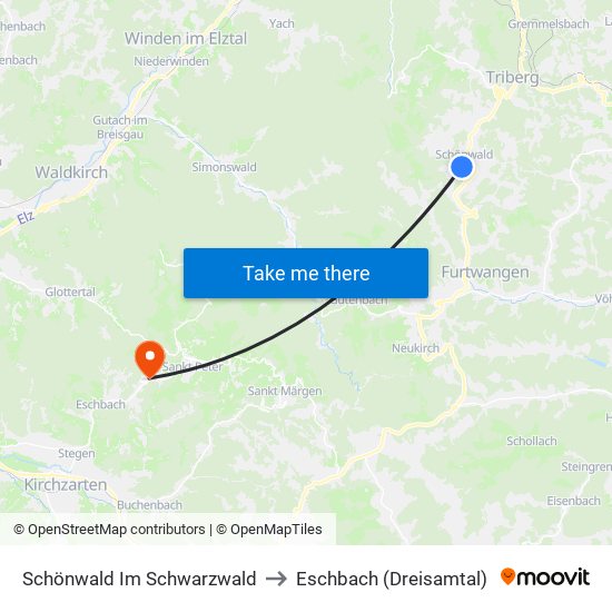 Schönwald Im Schwarzwald to Eschbach (Dreisamtal) map