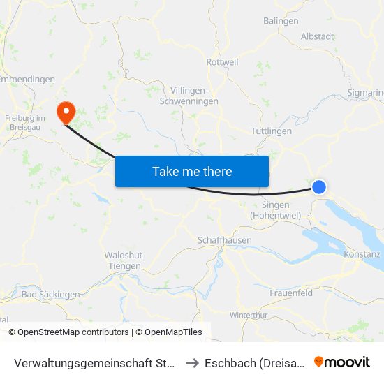 Verwaltungsgemeinschaft Stockach to Eschbach (Dreisamtal) map