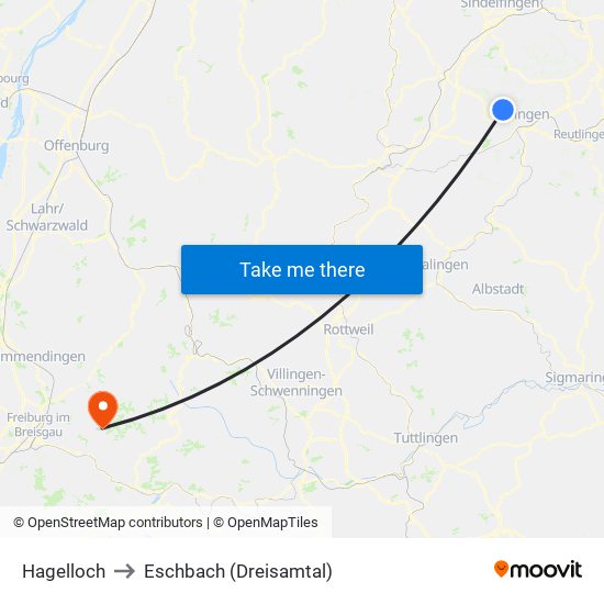 Hagelloch to Eschbach (Dreisamtal) map