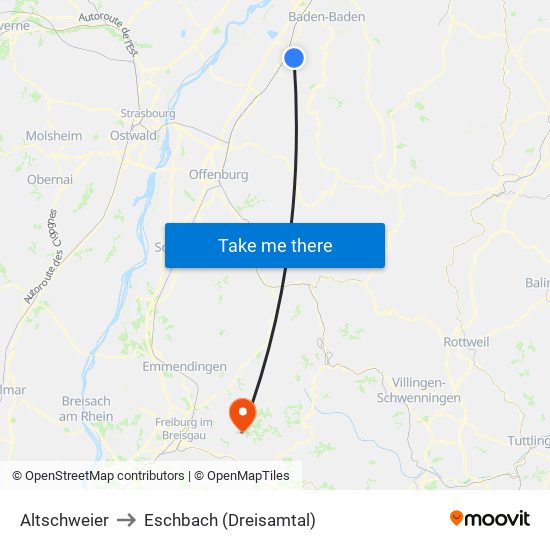 Altschweier to Eschbach (Dreisamtal) map