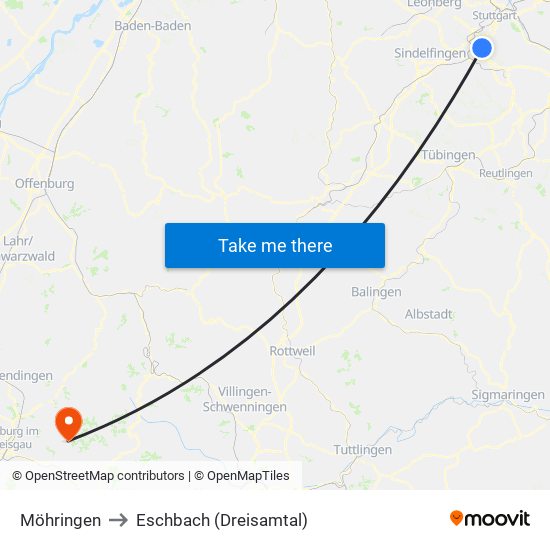 Möhringen to Eschbach (Dreisamtal) map