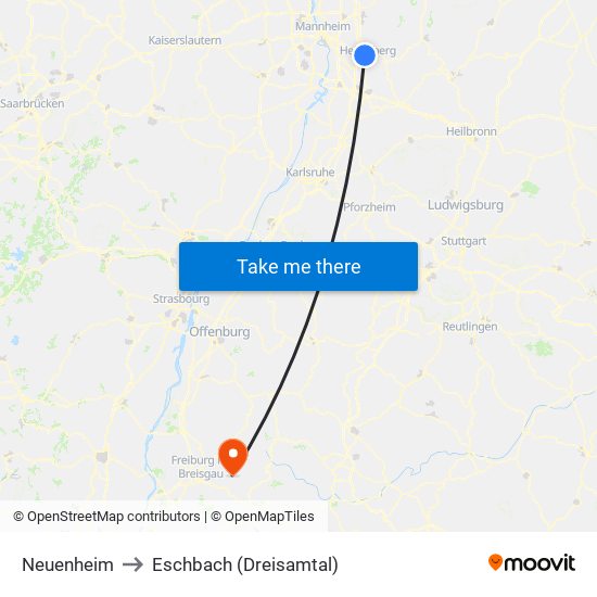 Neuenheim to Eschbach (Dreisamtal) map