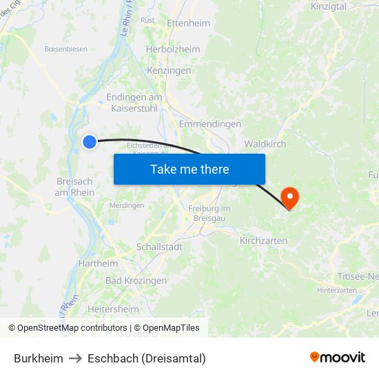 Burkheim to Eschbach (Dreisamtal) map