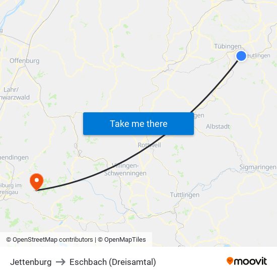 Jettenburg to Eschbach (Dreisamtal) map