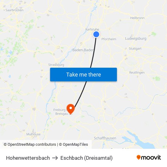 Hohenwettersbach to Eschbach (Dreisamtal) map