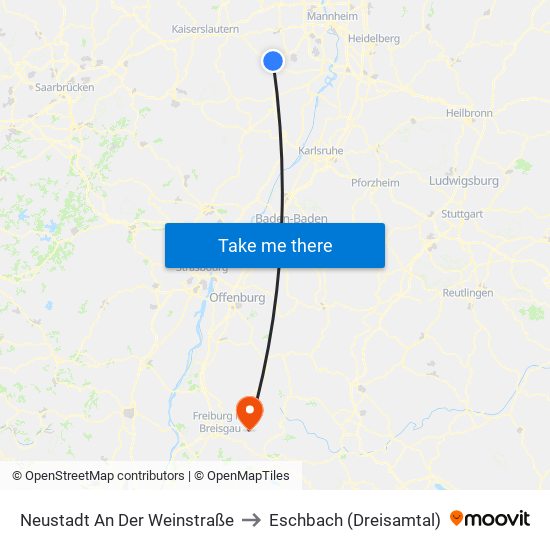 Neustadt An Der Weinstraße to Eschbach (Dreisamtal) map