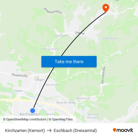 Kirchzarten (Kernort) to Eschbach (Dreisamtal) map