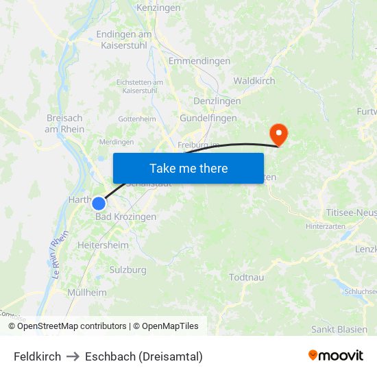 Feldkirch to Eschbach (Dreisamtal) map