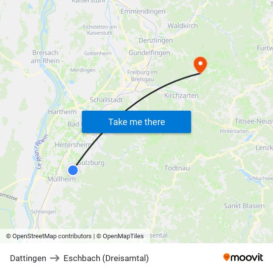 Dattingen to Eschbach (Dreisamtal) map