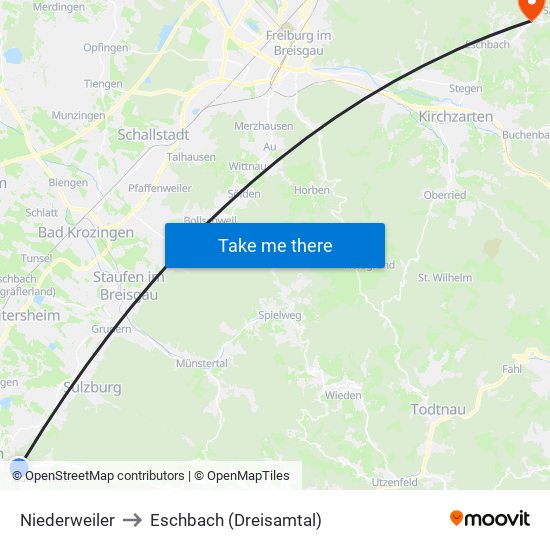 Niederweiler to Eschbach (Dreisamtal) map