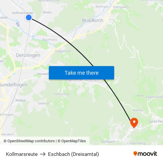 Kollmarsreute to Eschbach (Dreisamtal) map