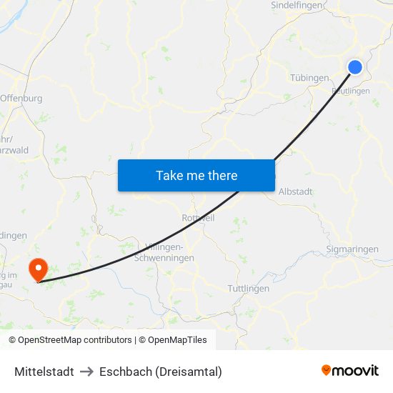 Mittelstadt to Eschbach (Dreisamtal) map