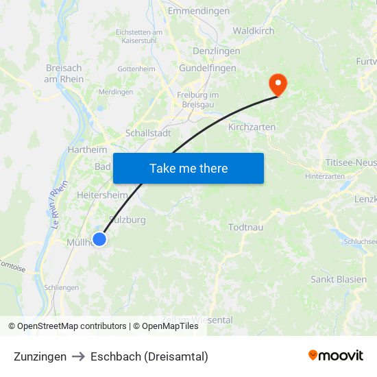 Zunzingen to Eschbach (Dreisamtal) map