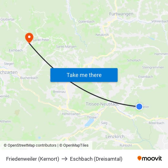 Friedenweiler (Kernort) to Eschbach (Dreisamtal) map