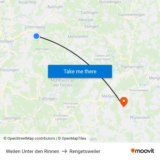 Weilen Unter den Rinnen to Rengetsweiler map