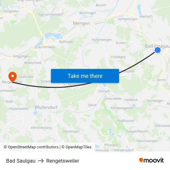 Bad Saulgau to Rengetsweiler map