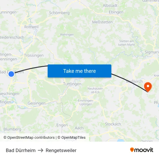 Bad Dürrheim to Rengetsweiler map