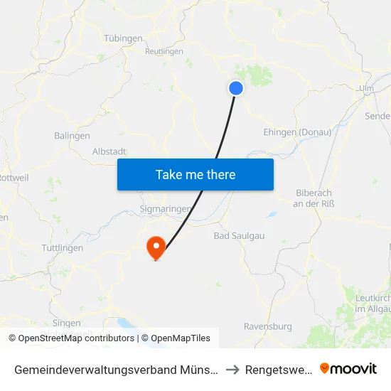 Gemeindeverwaltungsverband Münsingen to Rengetsweiler map