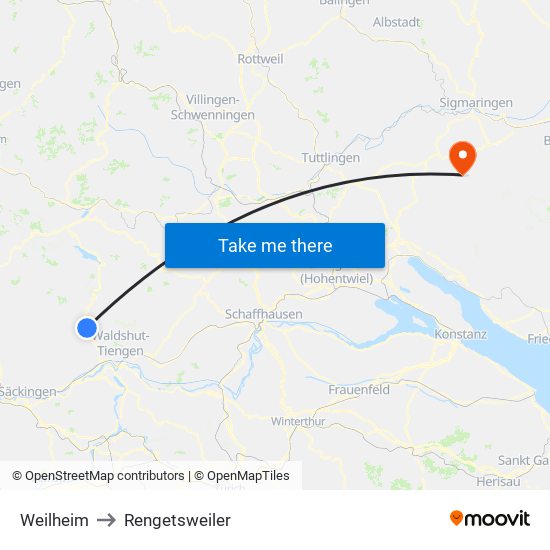 Weilheim to Rengetsweiler map