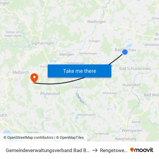 Gemeindeverwaltungsverband Bad Buchau to Rengetsweiler map