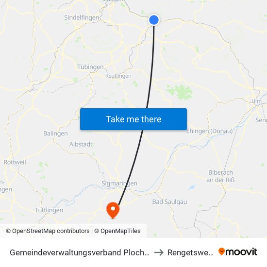 Gemeindeverwaltungsverband Plochingen to Rengetsweiler map